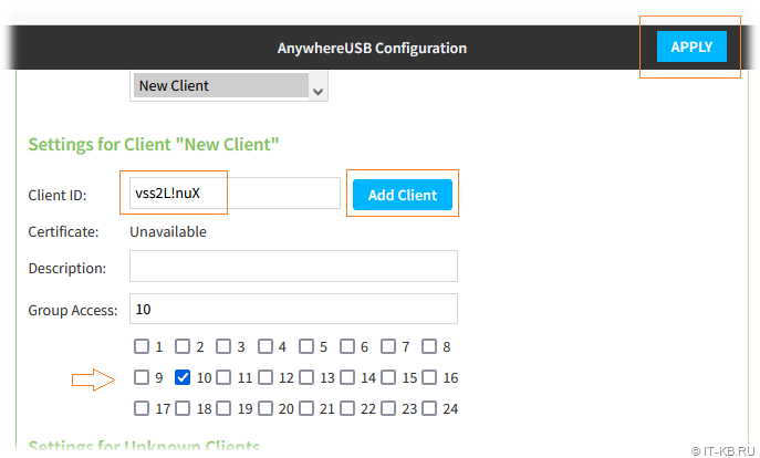 Adding a New Client to AnywhereUSB Configuration