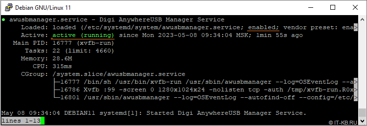 systemd service status for awusbmanager