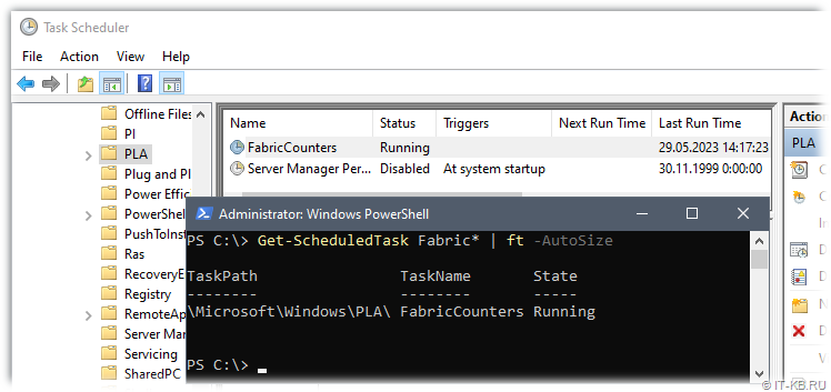 List FabricCounters in Windows Task Scheduler 
