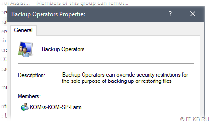 Add SharePoint 2019 Farm Account in Backup Operators group