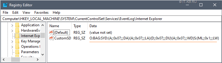 Internet Explorer Event Log CustomSD SDDL for Event Viewer on Windows Server 2022