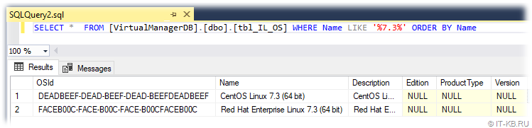 Select RHEL and CentOS 7.3 from OS list in System Center VMM database VirtualManagerDB