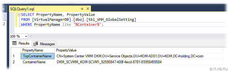 System Center VMM Database - How to get the current location of a DKM container in a domain
