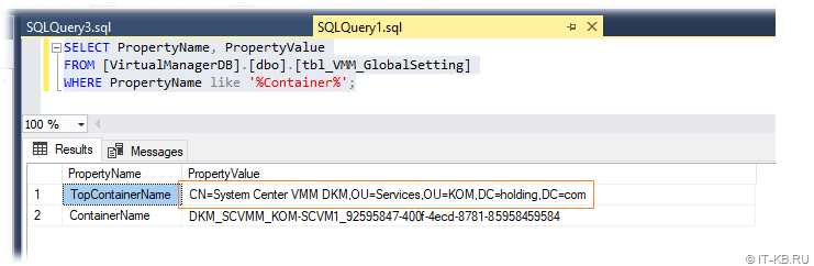 System Center VMM Database - How to change the OU of a DKM container in a domain