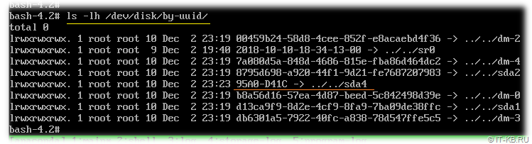 Correction of the fstab file. How to find out the UUID of a partition.
