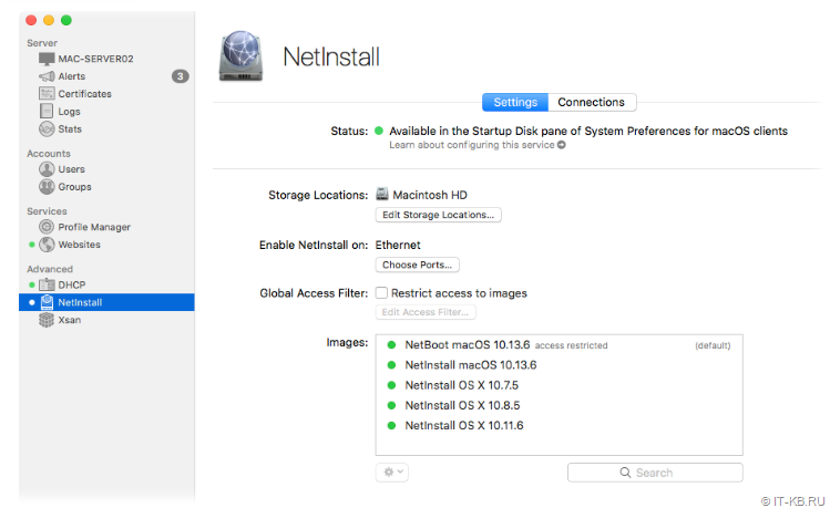 macOSServer NetInstall Settings