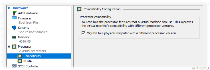 Hyper-V VM with Processor Compatibility without AVX and problem starting mongodb