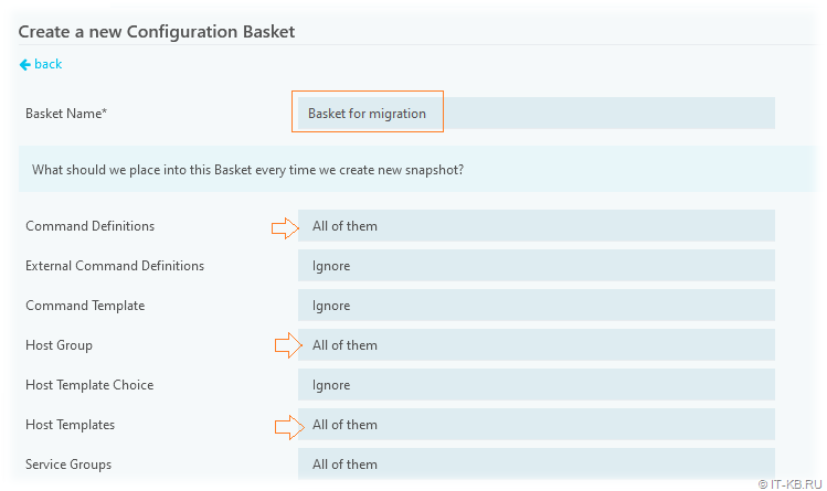 Icinga Director - Selecting data types for Configuration Basket