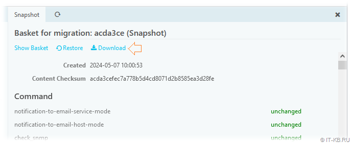 Icinga Director - Downloading a JSON file from a Configuration Basket snapshot