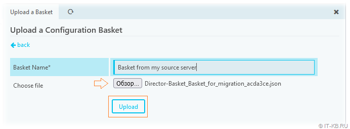Uploading a JSON file to a new Configuration Basket
