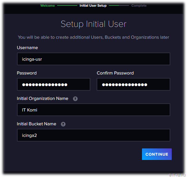 InfluxDB Configuration Wizard - Creating a New Bucket