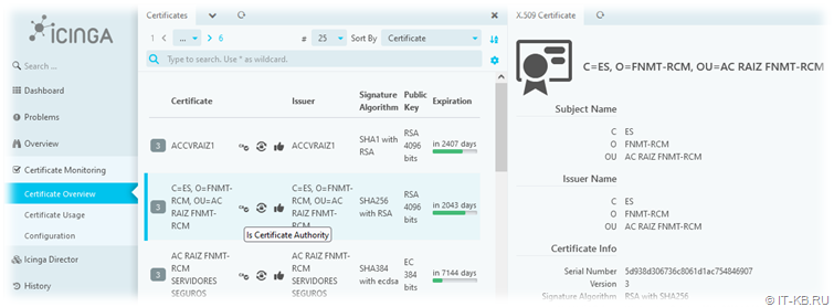 Certificate Overview for x509 module in Icinga Web 2