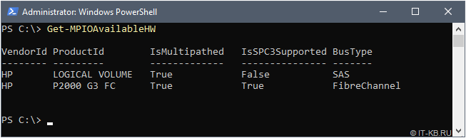 MPIO devices from Get-MPIOAvailableHW