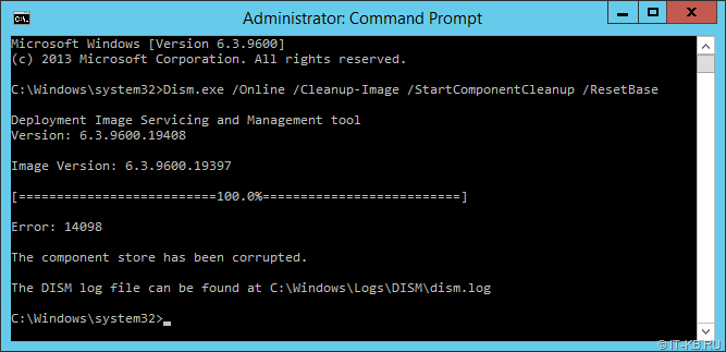Dism error with code 14098 and description "The component store has been corrupted"