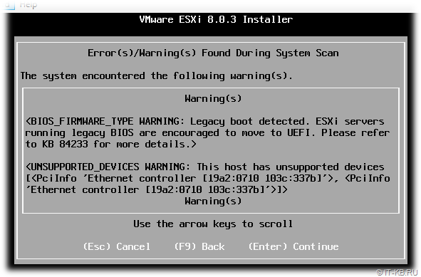 Install VMware ESXi 8.0 U3 on HP ProLiant BL460c G8 with HP FlexFabric 10Gb 2-port 554FLB BL-c FlexLOM Adapter - UNSUPPORTED_DEVICES WARNING: This host has unsupported devices PciInfo Ethernet controller 19a2:0710 103c:337b