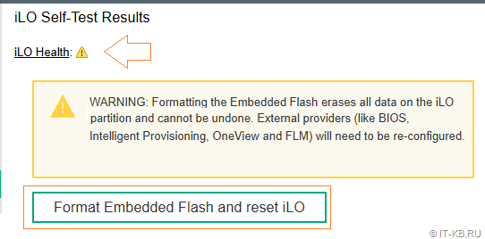 Flash formatting function, which is available in the "Diagnostics" section of the iLO web interface via the "iLO Health" link