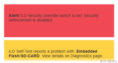 Alert! iLO security override switch is set. Security enforcement is disabled.