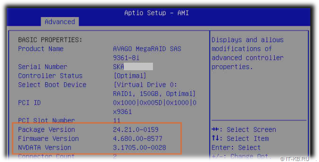 Determining the firmware version of the Broadcom/LSI MegaRAID SAS 9361-8i (MegaRAID SAS-3 3108) RAID controller on the YADRO Vegman R120 server